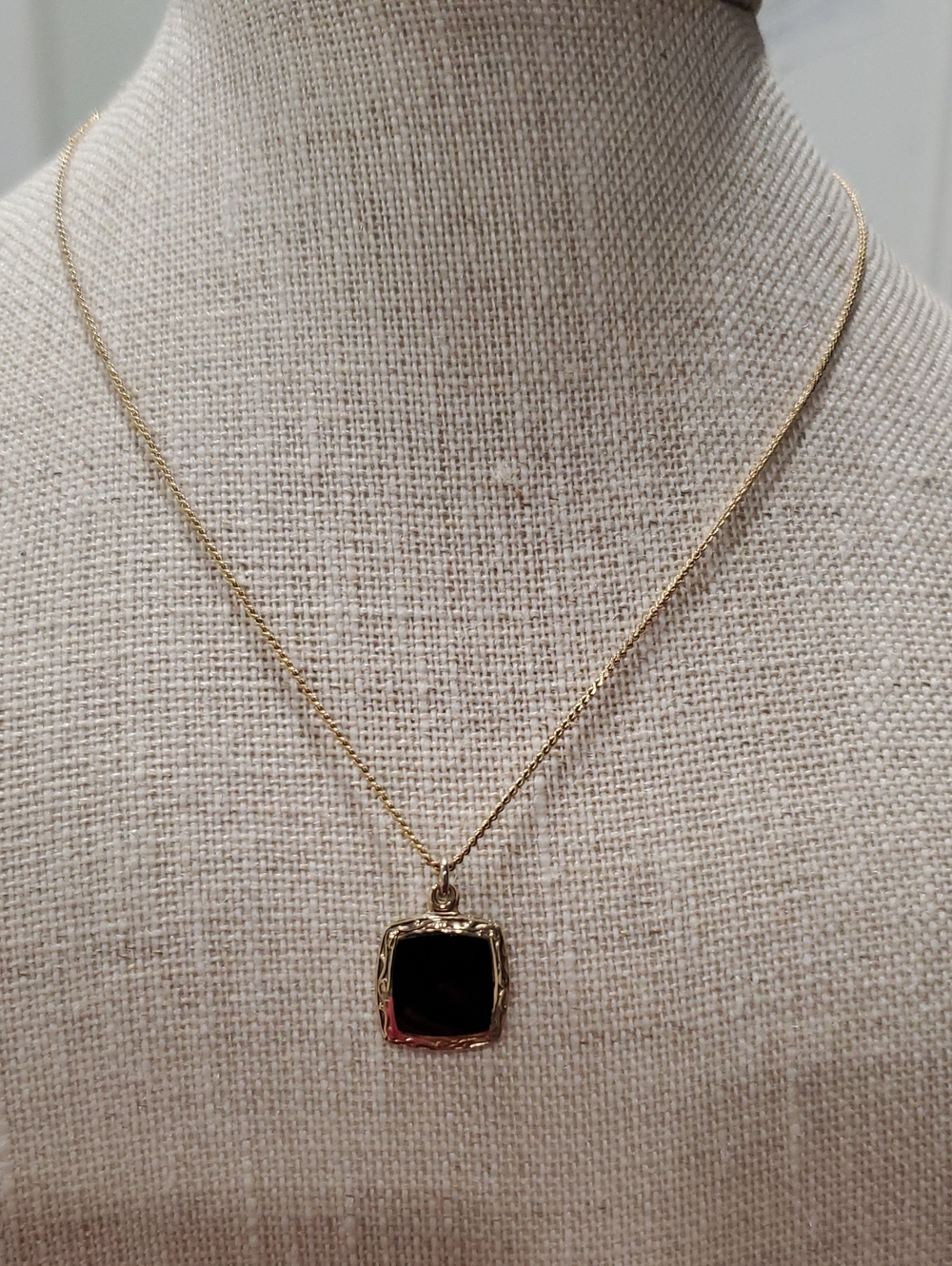 Gold Pendant Necklace with Black Onyx Center